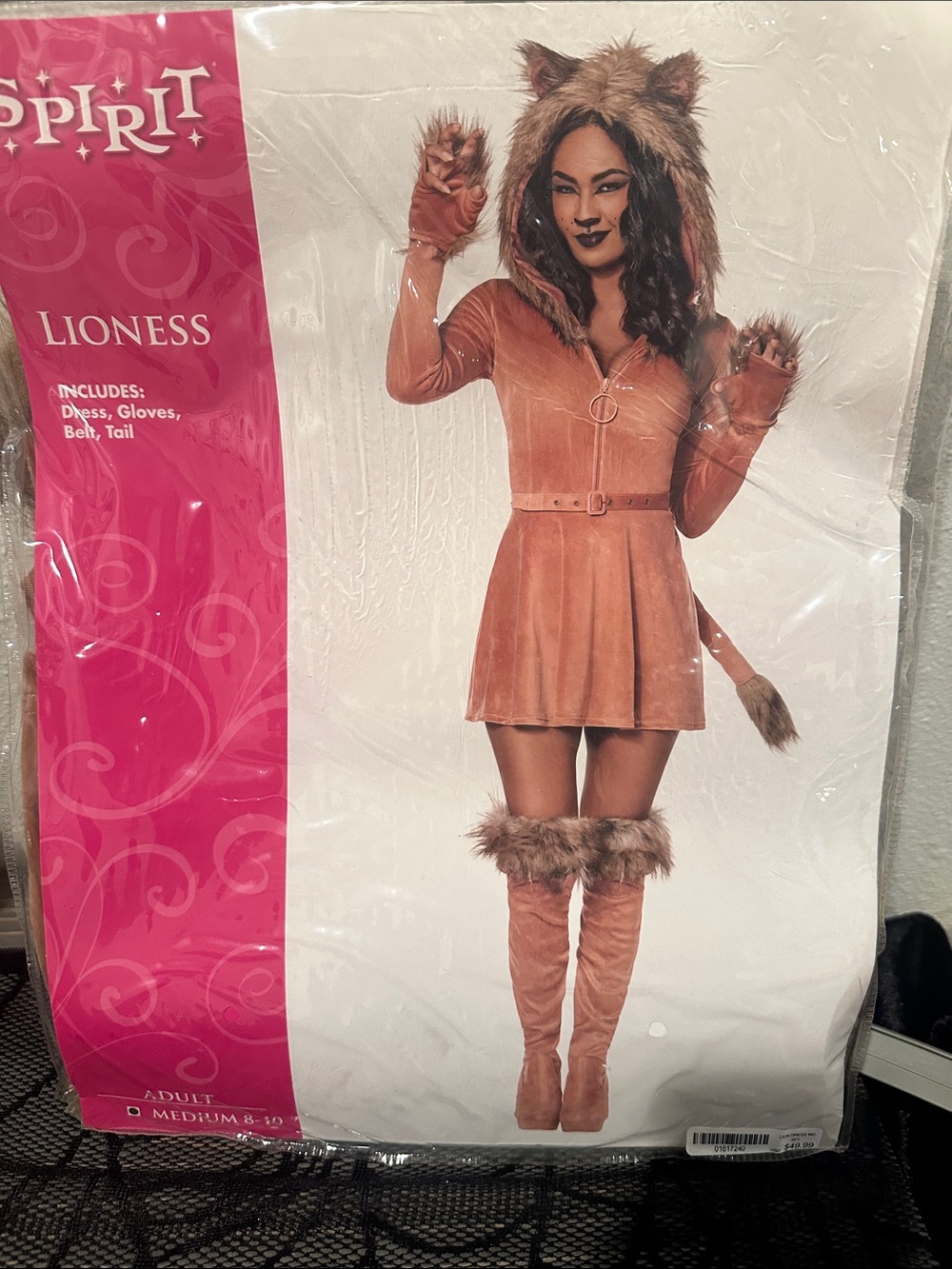 Spirit Lioness Faux-Suede Mini Dress Costume in Brown with Fur Trim